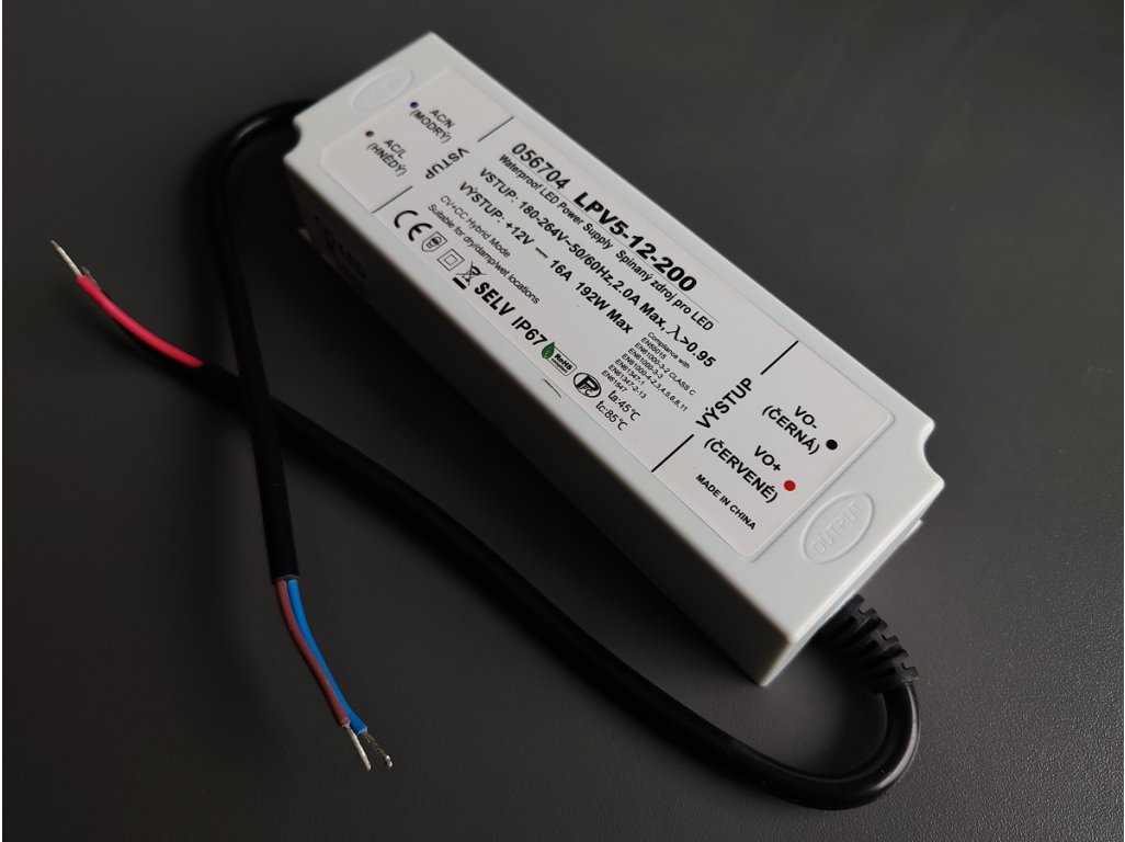 Napájecí zdroj 12V 200W IP67  LPV5-12-200